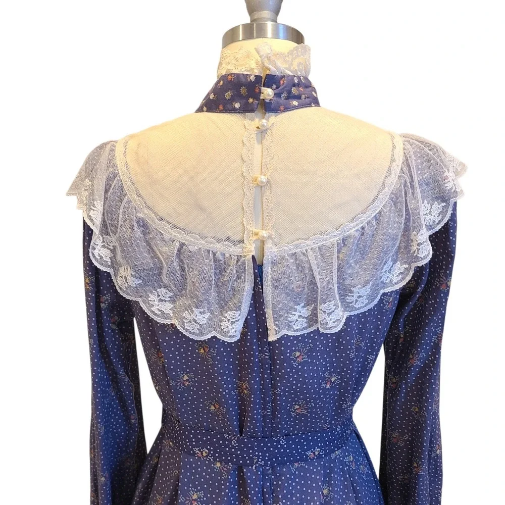 Gunne Sax Dress Purple Prairie Cottage Core Floral Lace Size 11 Vintage 70s Blue - Picture 5 of 8